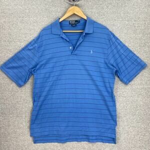 Ralph Lauren Polo Shirt Mens Large Blue Striped Pony Rugby Pima Cotton Casual